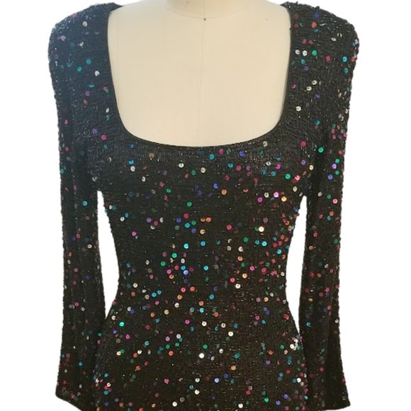 EUC | STUNNING | Oleg Cassini | Black Beaded Dress | Confetti Sequins | Size: 12 - Picture 8 of 16